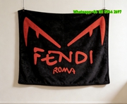 Fendi Black & Red Devil Horns FF Monogram Flannel Throw Blanket IMG_9485